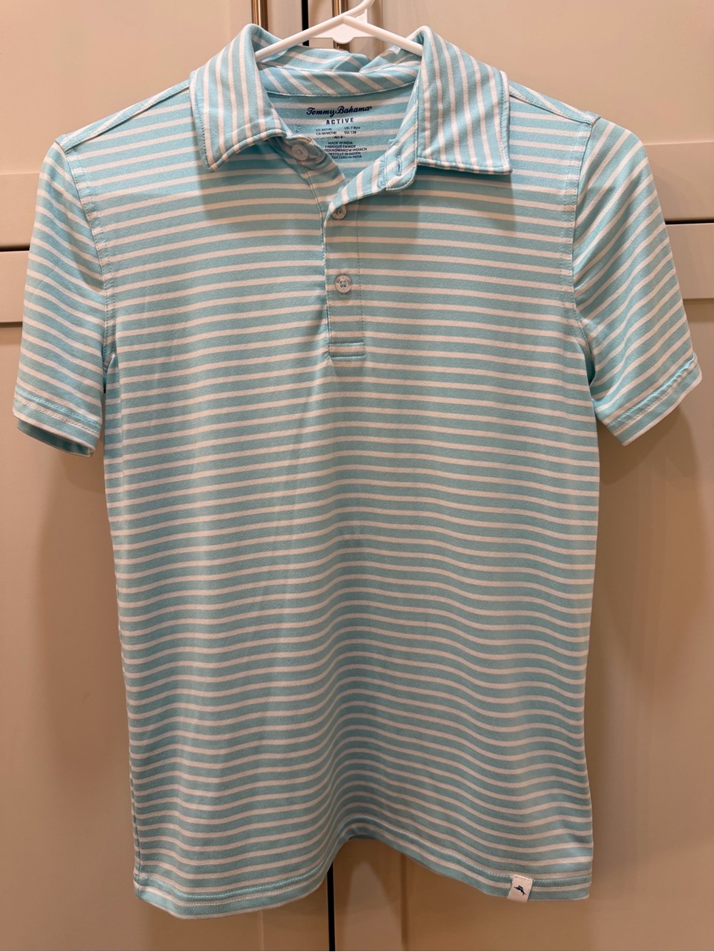 Tommy Bahama boys Light Blue & White Striped Polo Shirt-YM